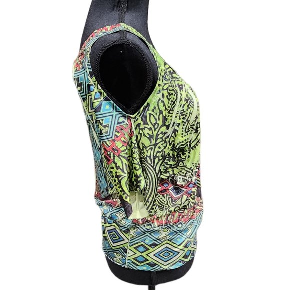 ❤️2/$18 Unity World Wear Petite Tie Dye Floral Boho Green Shirt Top Blouse M - Picture 2 of 8